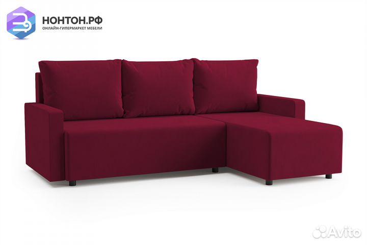 Диван угловой еврокнижка Мидгард красно-фиолетовый