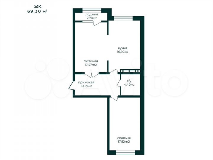 2-к. квартира, 69,3 м², 11/16 эт.