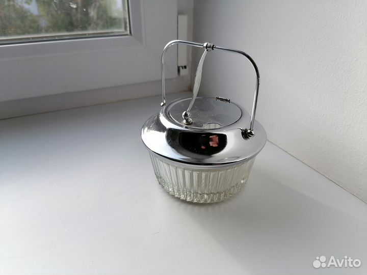 Сахарница стекло металлическая крышка СССР