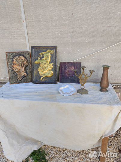 Чеканка панно, ваза подсвечник СССР