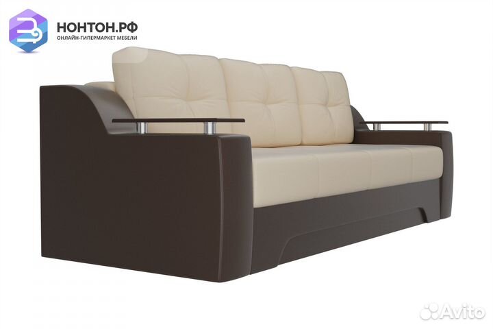 Диван еврокнижка Сенатор экокожа бежевая / коричне