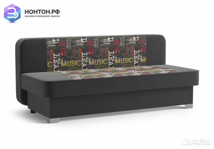 Диван еврокнижка Арвен темно-серый / принт Music G