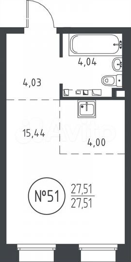 Квартира-студия, 27,5 м², 6/10 эт.