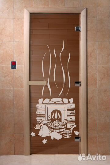 Дверь стеклянная для бани арт бронза Банька 190х70