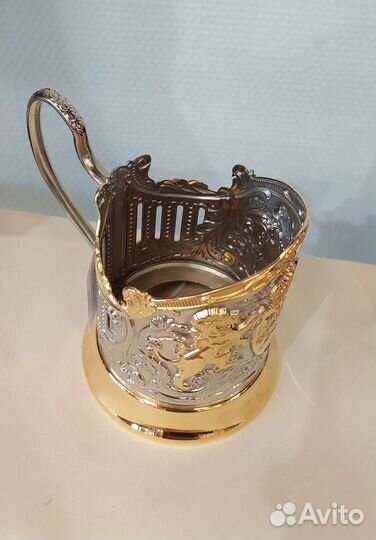 Подстаканник никель с позолотой