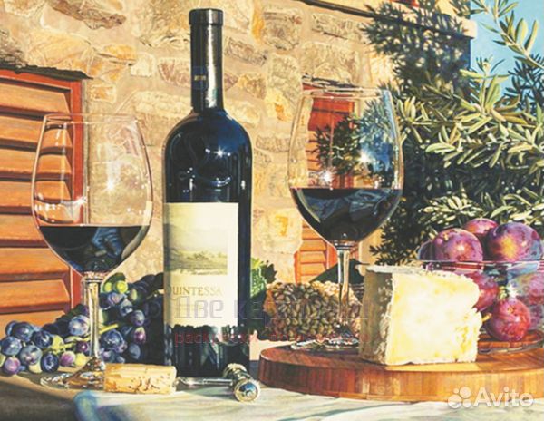Алмазная мозаика 40x50 Крепкое вино с сыром и вино