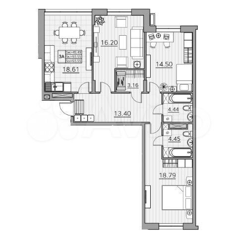 3-к. квартира, 93,6 м², 5/5 эт.