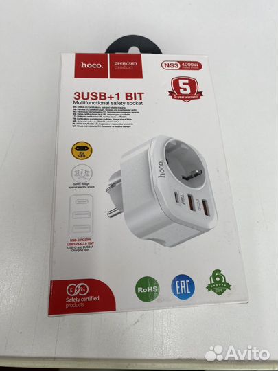 Сетевой фильтр hoco NS3 1 розетка + 3 USB 16A
