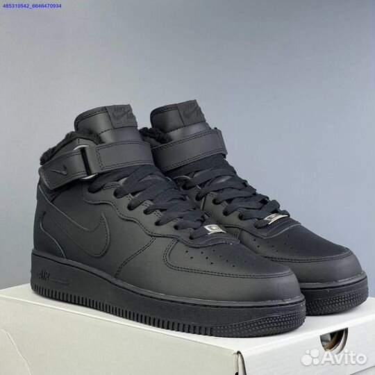 Nike Air Force 1 Black Зима с мехом (Арт.13380)