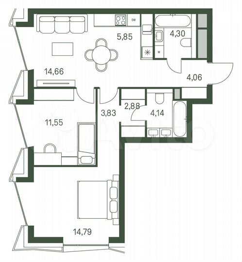 2-к. квартира, 66,1 м², 12/30 эт.