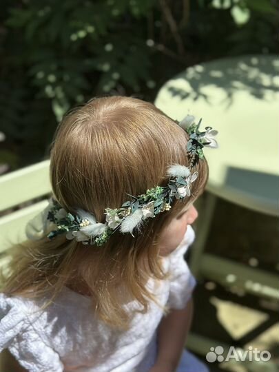 Комплект букет и венок на голову из сухоцветов