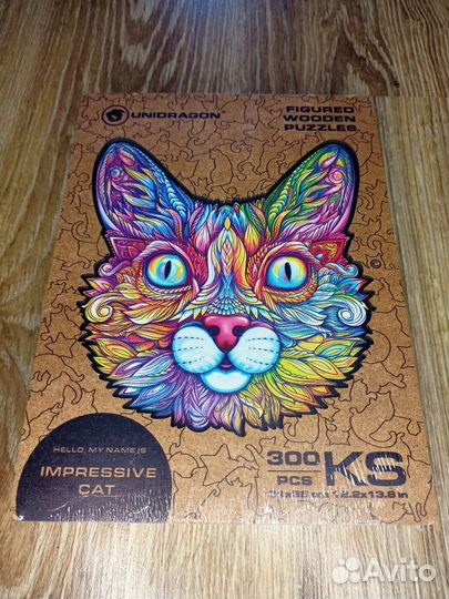 Новый деревянный пазл unidragon Выразительный кот