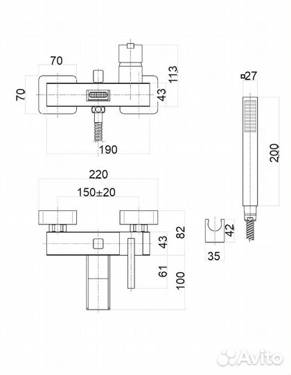 Смеситель для ванны Fiore XS 71CR7755, хром