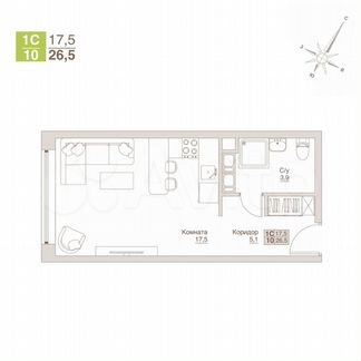 Апартаменты-студия, 26,5 м², 5/13 эт.