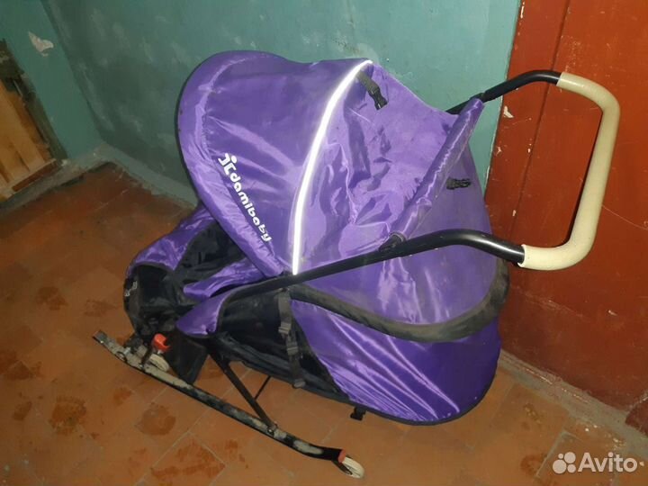 Детские санки коляска с колесами бу
