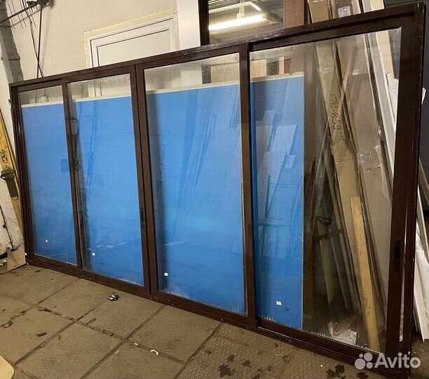 Алюминиевые окна лоджии 3440*1750 коричневая бу