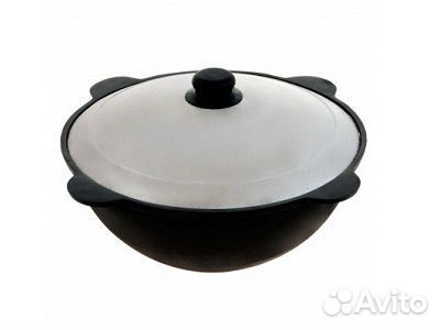 Казан 12л чугун, алюм крышка, плоское дно (d внут