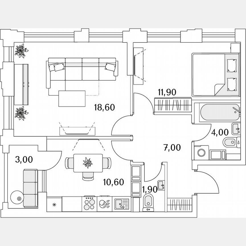 1-к. квартира, 55,4 м², 3/13 эт.