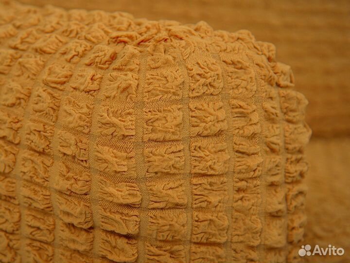 Чехол на угловой диван с выступом справа Горчичный