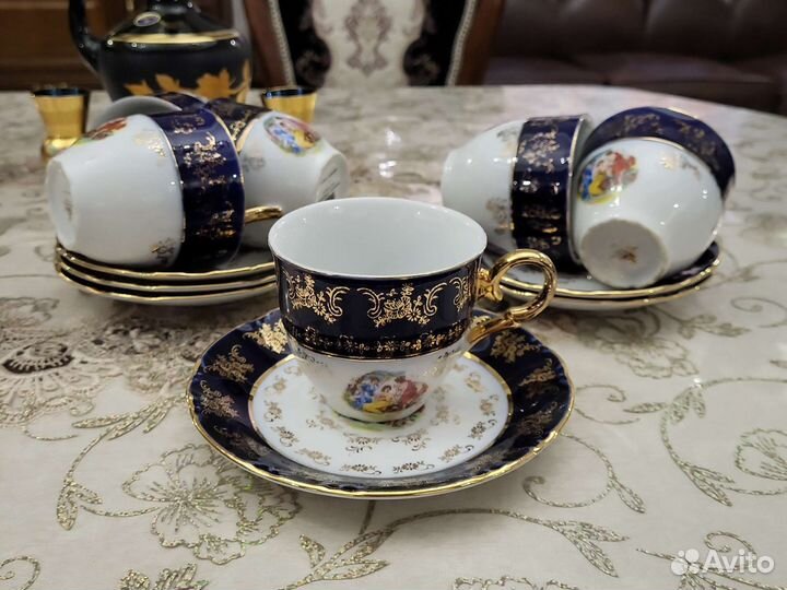 Чайный и кофейный набор. Кобальт. Райхенбах гдр