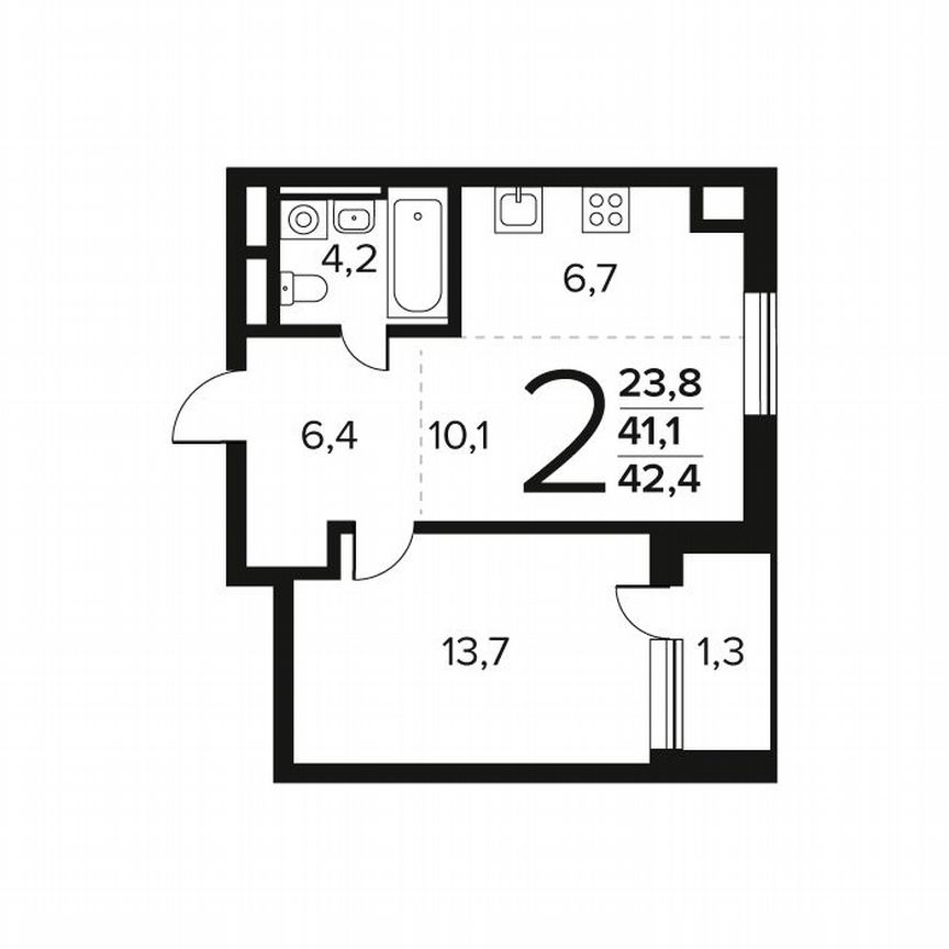2-к. квартира, 42,4 м², 4/9 эт.