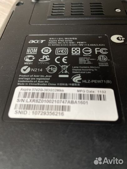 Ноутбук Acer aspire 5742G