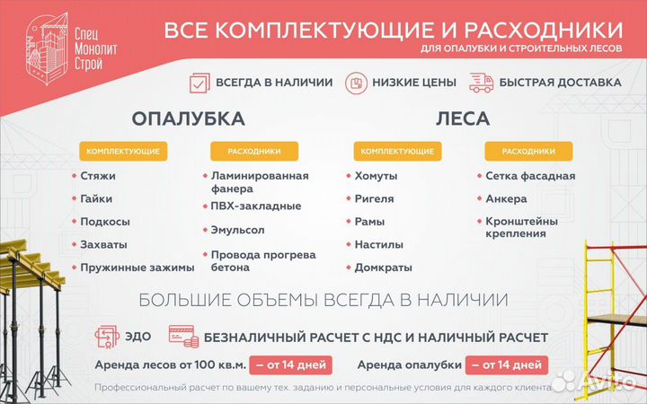 Аренда опалубки. Продажа/Выкуп