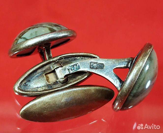 Запонки Серпентин серебро 875 проба СССР