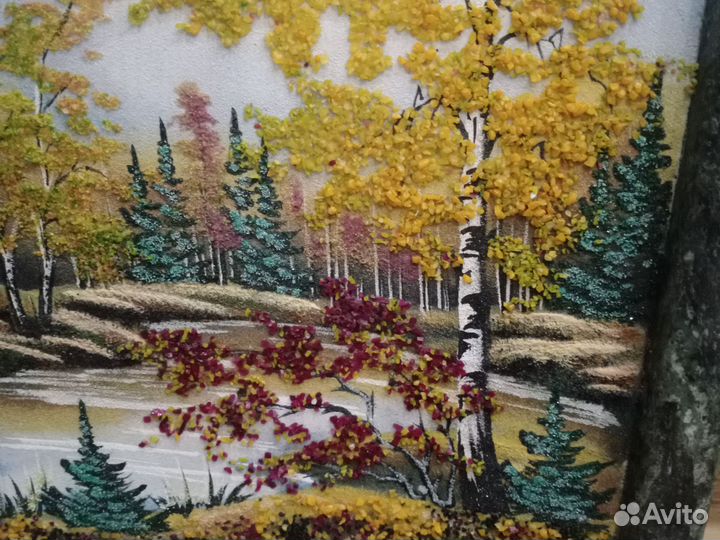 Триптих картины из каменной крошки осеньзима Весна