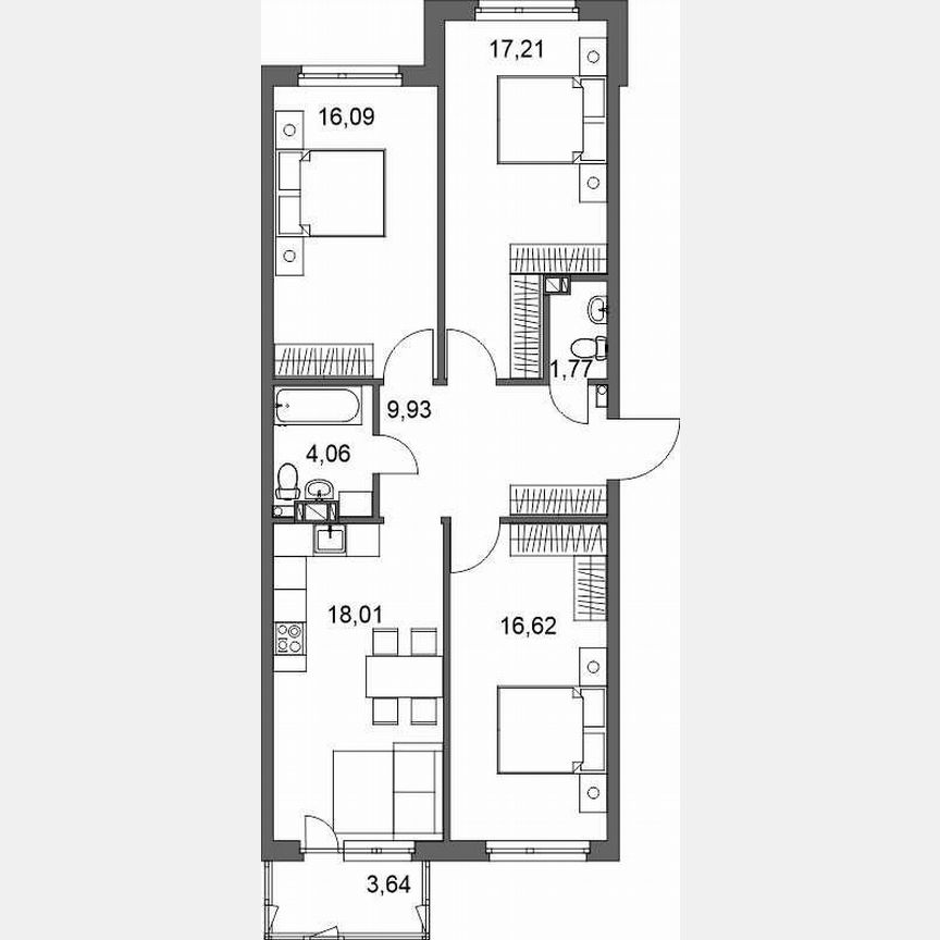 3-к. квартира, 87,1 м², 4/5 эт.