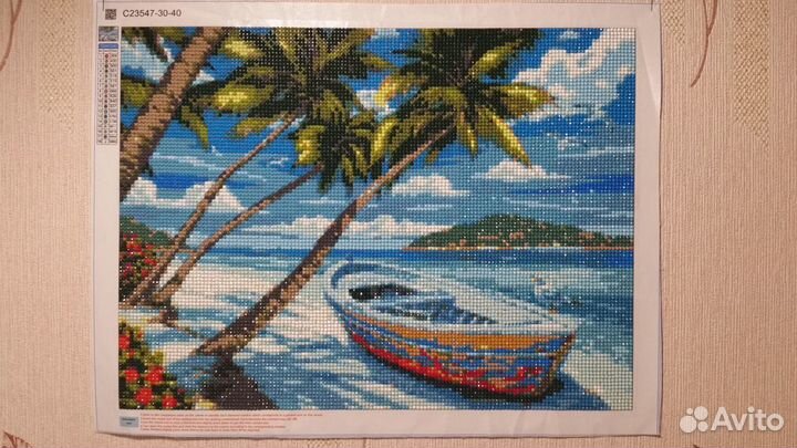 Картина Пляж лодка пальмы Алмазная мозаика