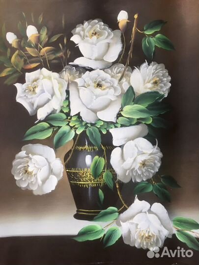 Картина Букет белых роз на холсте маслом
