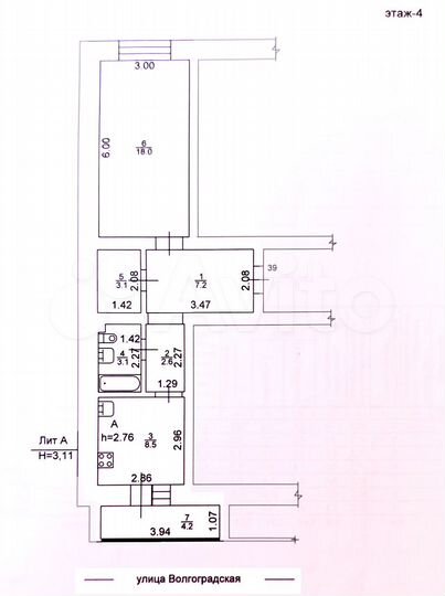 1-к. квартира, 42,7 м², 4/4 эт.
