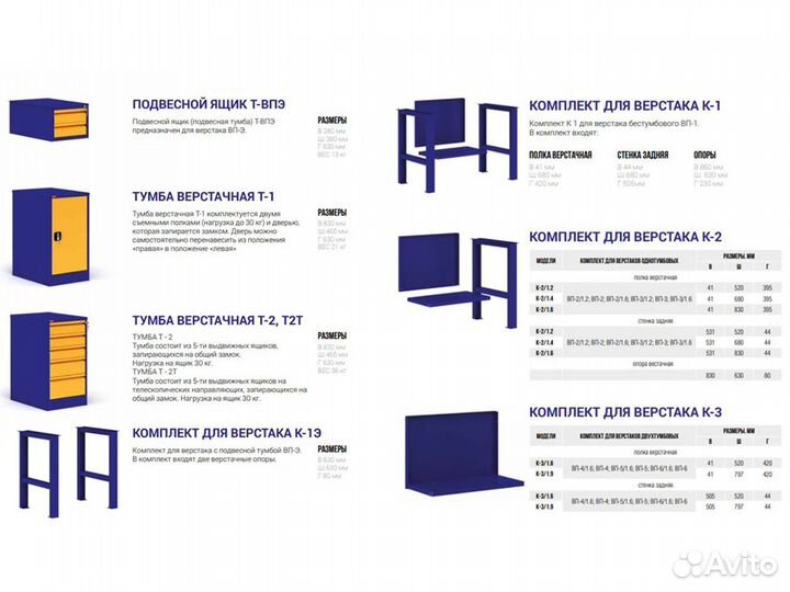 Верстаки металлические слесарные, шкафы, тумбы