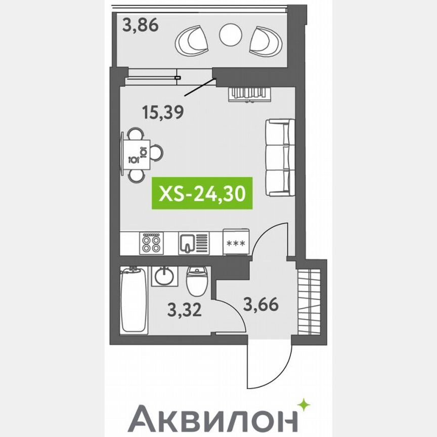 Квартира-студия, 24,3 м², 8/13 эт.