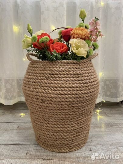 Корзина из джута большая 35 см высотой