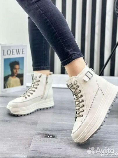 Кожаные ботинки кроссовки женские 25,5/26 см