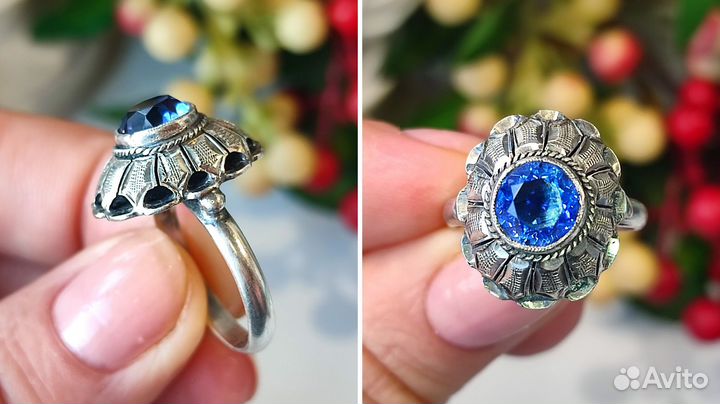 Винтаж кольцо сапфировый кварц, Китай 70 гг, 925