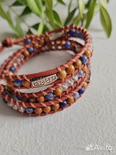 Браслет Чан лу в три оборота с содалитом и яшмой