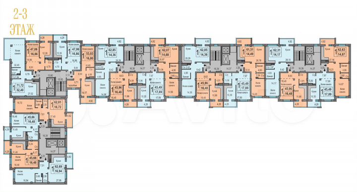 1-к. квартира, 62,7 м², 2/8 эт.