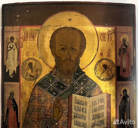 Старинная икона святой Николай с Палеосными святым