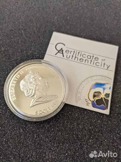 Острова Кука 5 дoллaрoв 2009 год серебро + серт