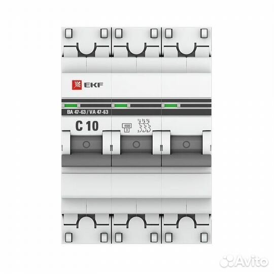 Выключатель автоматический модульный 3п C 10А 4.5кА ва 47-63 PROxima EKF mcb4763-3-10C-pro