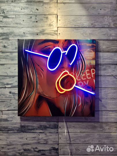 Картина вывеска с неоном 70-50см