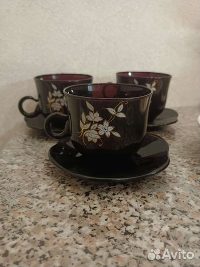 Кофейный набор 3 бокала и блюдца