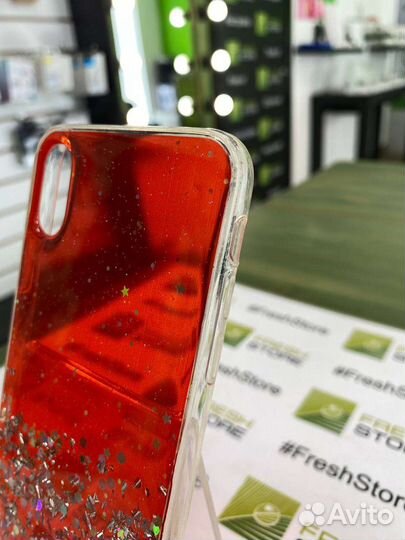 Чехол красный с блёстками для iPhone X/Xs