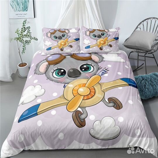 Постельное белье шахматы, космос, белый мишка