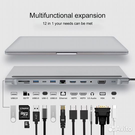 USB Хаб type-c на MacBook 12в1 bronka