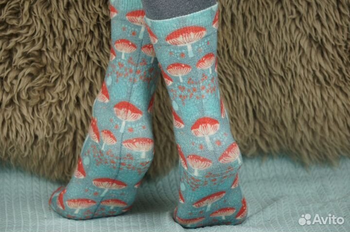 Шерстяные носки с принтом Грибы мухоморы