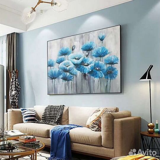 Картина маслом синие цветы